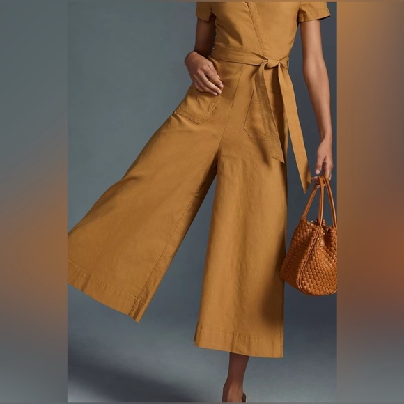 NWT Anthropologie Maeve Faux Wrap Culotte Jumpsuit in Honey - Size 8 - Picture 5 of 5